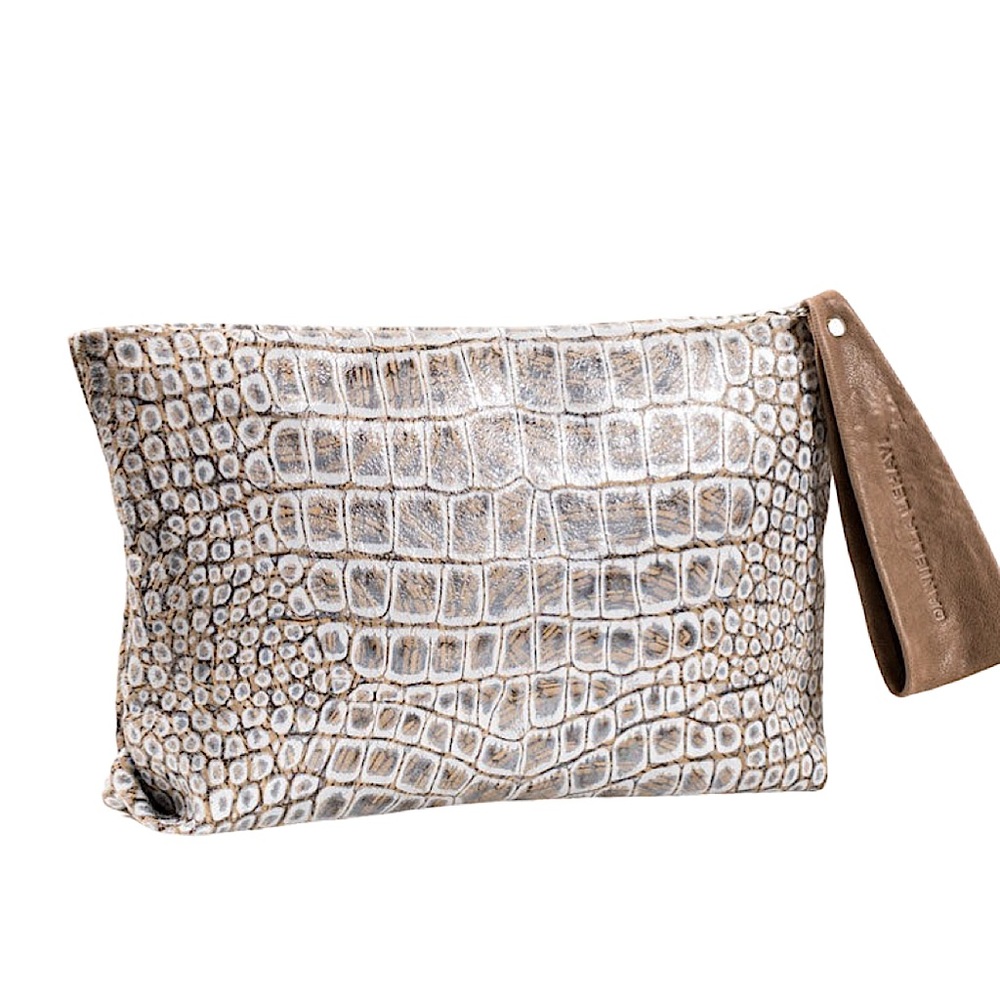 DANIELLA LEHAVI • Vega Small Clutch Crocodile Print Leather Bag Purse Crossbody - Picture 1 of 6
